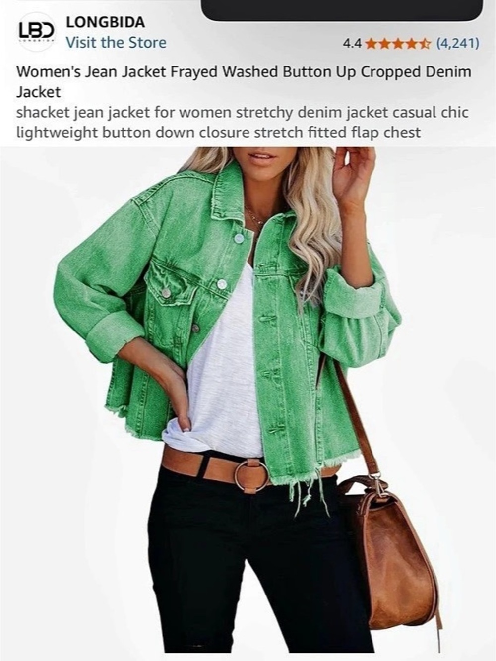 SHEIN Green Cropped Denim Jacket
